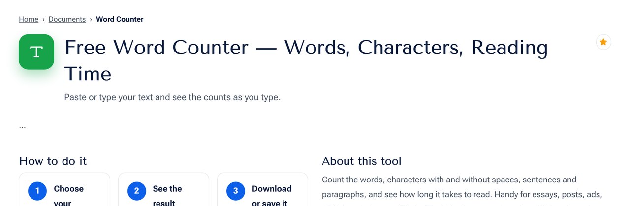 A tool page on shobfree.com with the pin star next to the title
